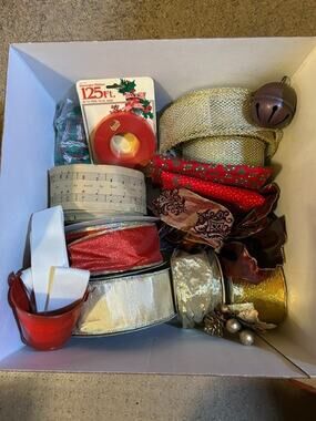 Christmas Ribbon Lot of 8+ Rolls Wired Ribbon, Holiday Craft Ribbon & Decoration